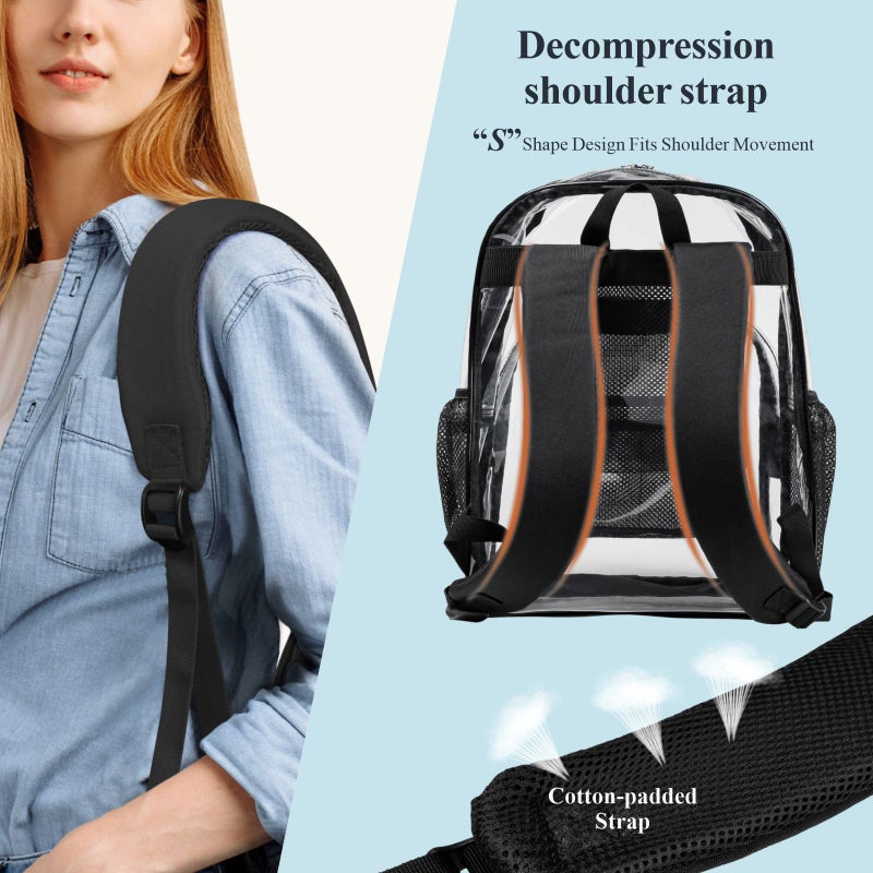 PACKISM Clear Backpack - 17 inch Large Clear Backpacks for School, Heavy Duty Bookbag Transparent PVC See Through Backpack for College Security Work, Active Black (Age 12+) - Image 5